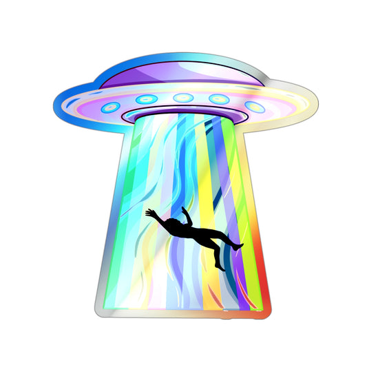 UFO Abduction Holographic Stickers — Die-Cut Iridescent Alien Beam Decal