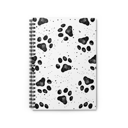 Paw Print Spiral Notebook — Black & White Cute Animal Journal (Ruled)