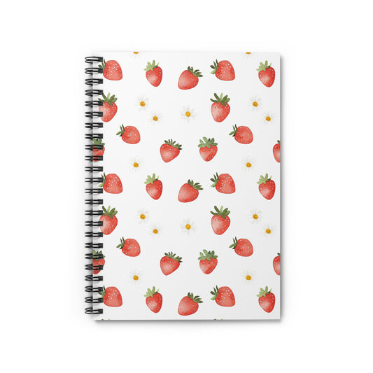 Strawberry Pattern Spiral Notebook — Ruled Journal for School & Notes