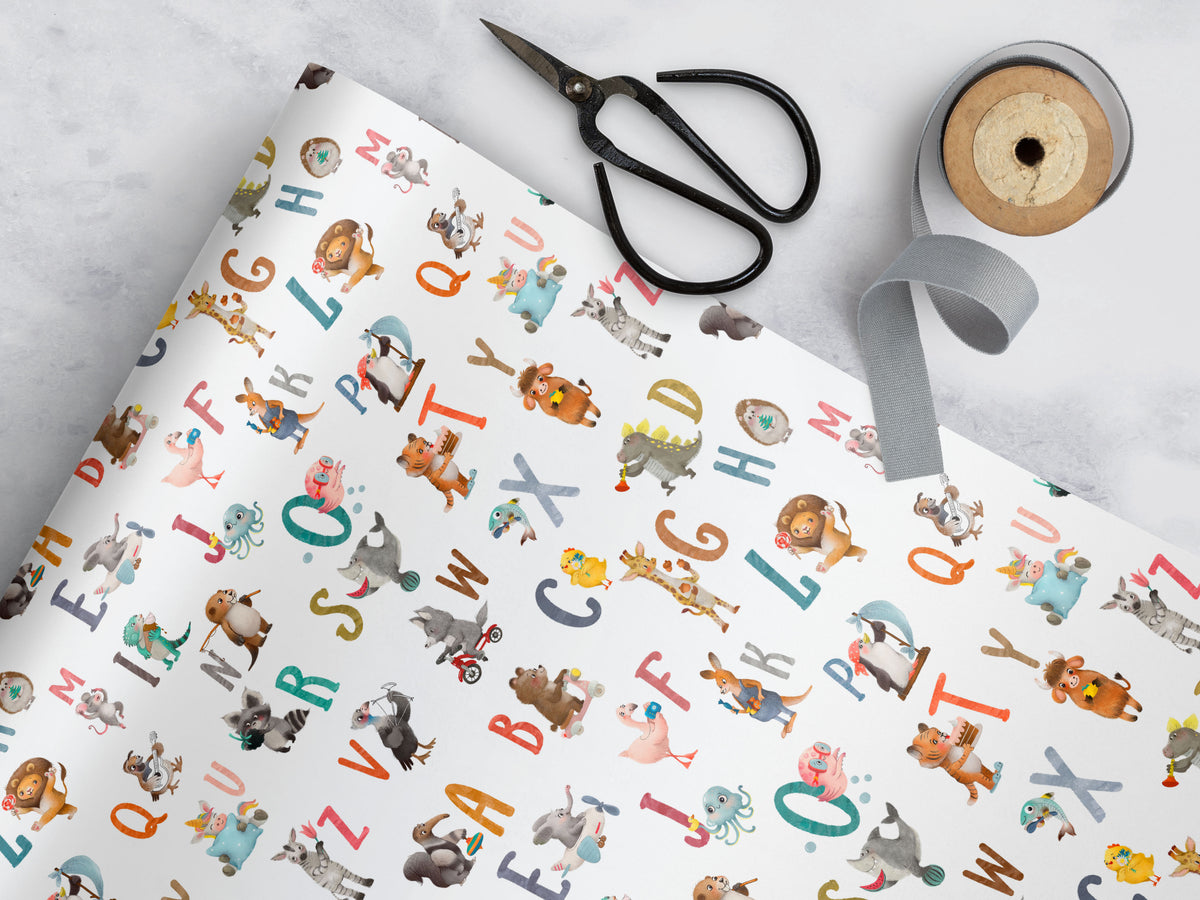 Wrapping Paper Abcd Animal Alphabet Baby or Birthday Wrapping Paper Sheets