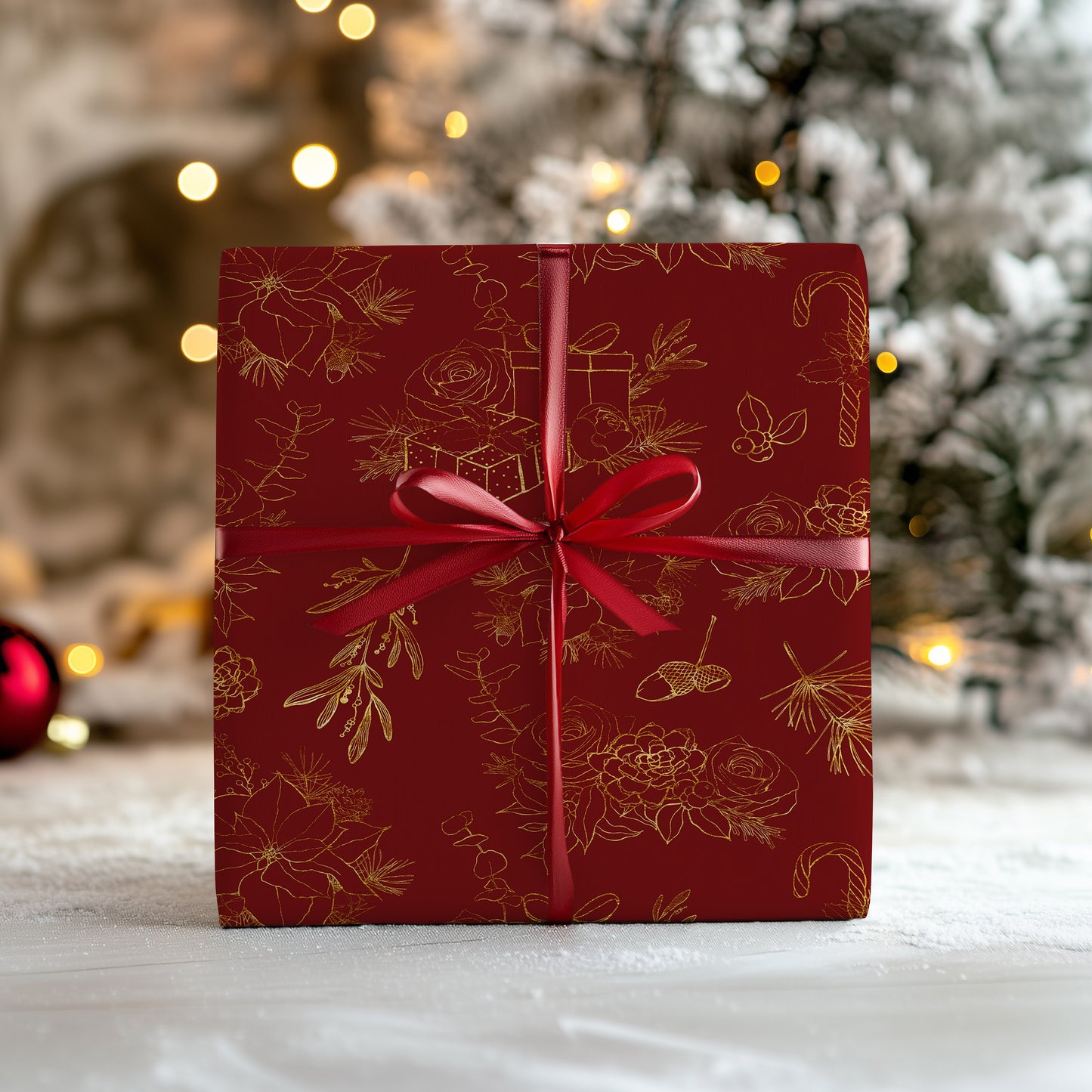 Elegant Red and Gold Christmas Wrapping Paper Sheets (5 sheets)