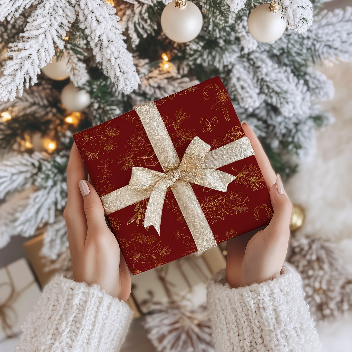 Elegant Red and Gold Christmas Wrapping Paper Sheets (5 sheets)