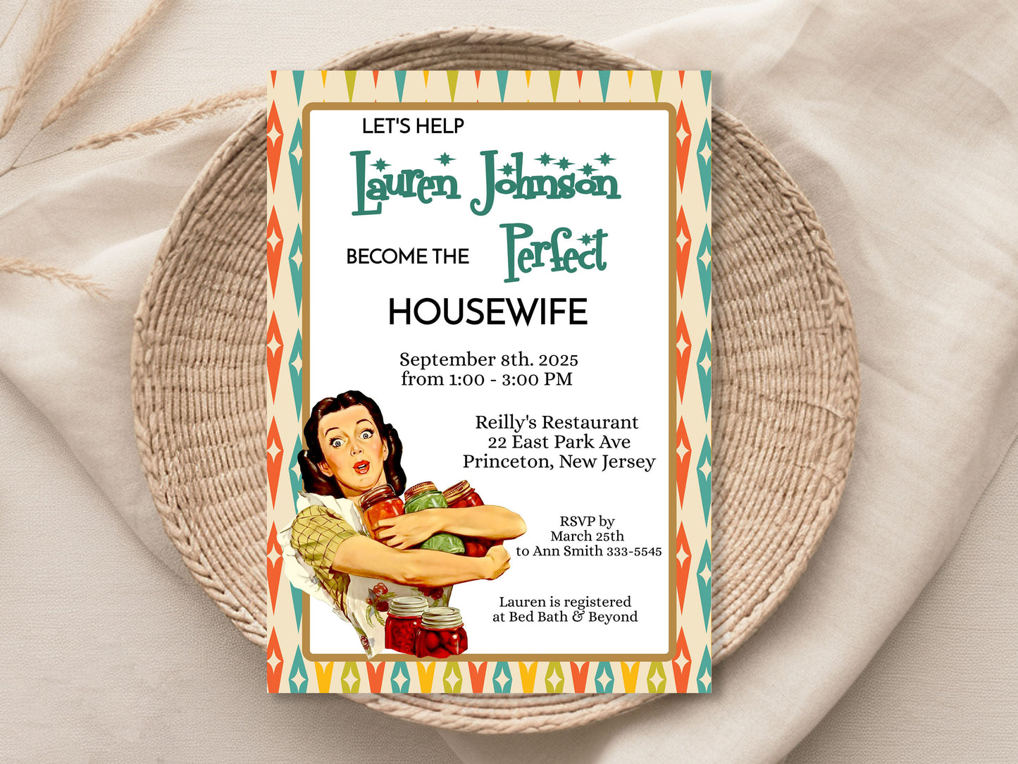 Retro 1950 Housewife Bridal Shower Invitation (Digital Download)