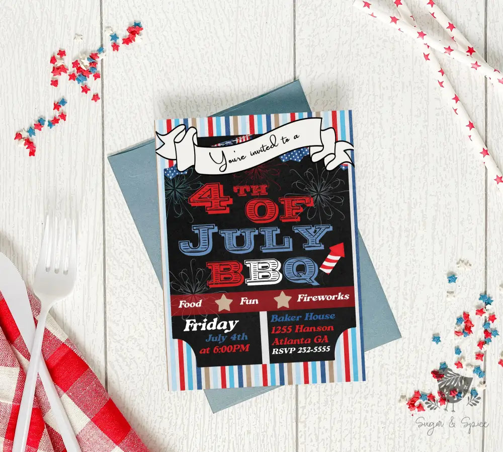BBQ & Fireworks Fourth of July Invitation - Premium Paper & Party Supplies > Paper > Invitations & Announcements > Invitations from Sugar and Spice Invitations - Just $2.10! Shop now at Sugar and Spice Paper