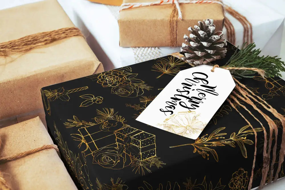 Black and Gold Christmas Wrapping Paper - Premium Craft Supplies & Tools > Party & Gifting > Packaging & Wrapping from Sugar and Spice Invitations - Just $26.10! Shop now at Sugar and Spice Paper