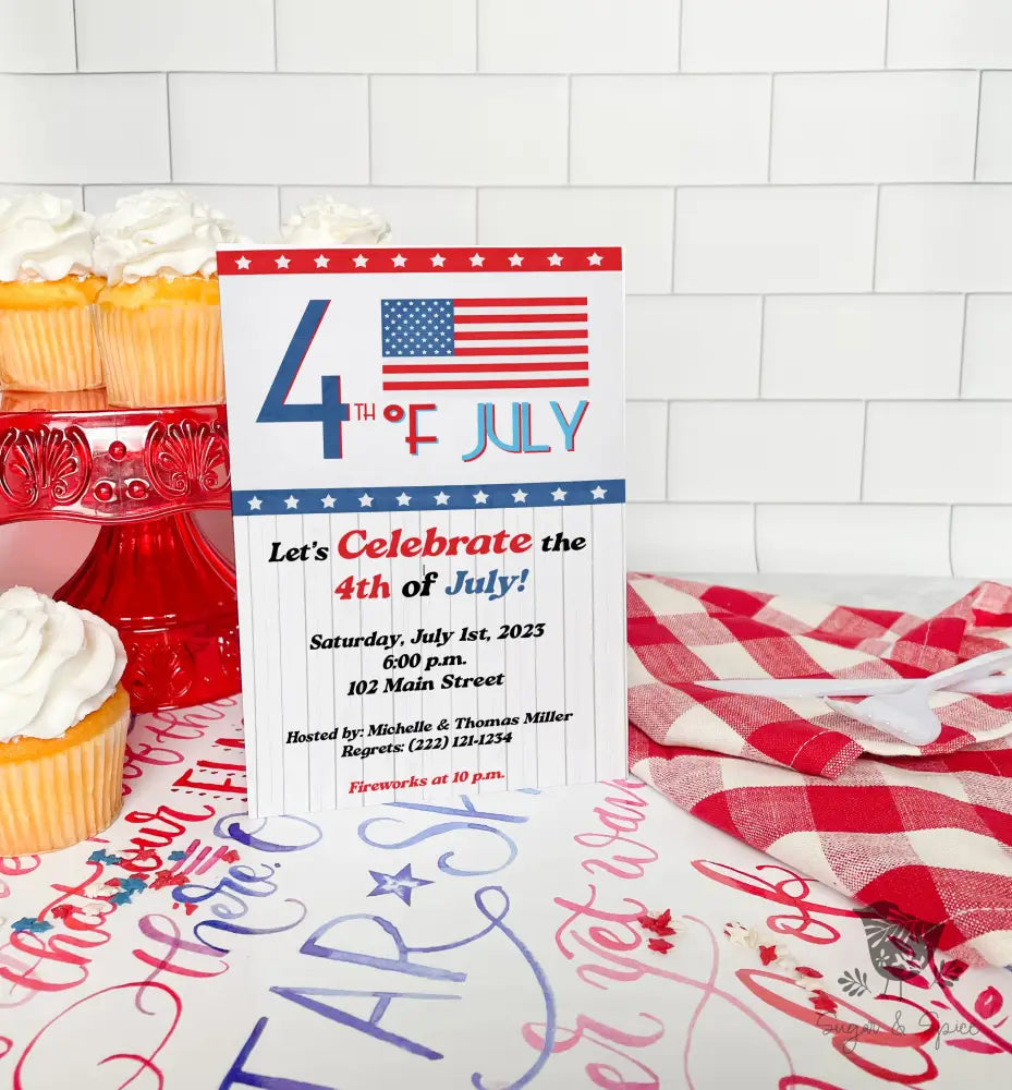 Red White and Blue Fourth of July Invitation - Premium Paper & Party Supplies > Paper > Invitations & Announcements > Invitations from Sugar and Spice Invitations - Just $2.10! Shop now at Sugar and Spice Paper