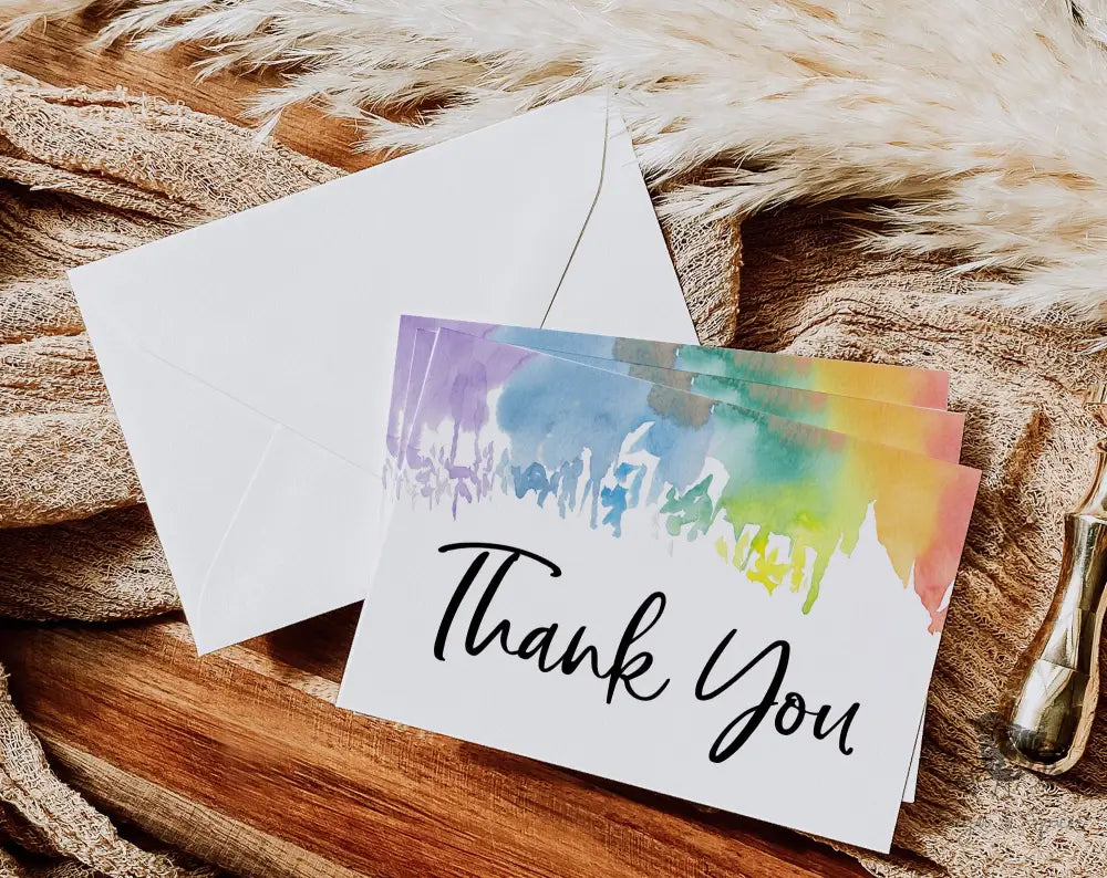Watercolor Rainbow Thank You Card - Premium Paper & Party Supplies > Paper > Invitations & Announcements > Invitations from Sugar and Spice Invitations - Just $2.50! Shop now at Sugar and Spice Paper
